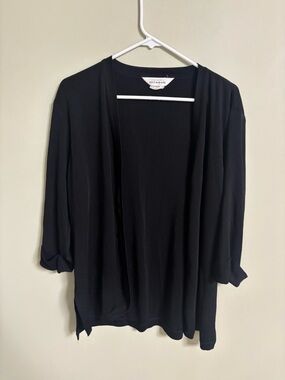 Exclusively Misook Size Large Black Open Front Cardigan Sweater Collar Capsule